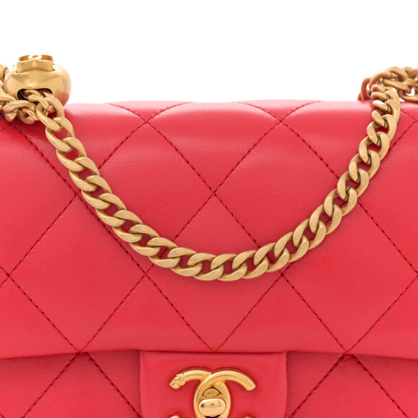 Shiny Lambskin Quilted Sweetheart Mini Flap Red