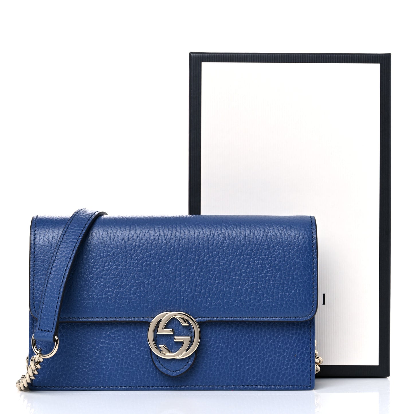 Dollar Calfskin Interlocking G Chain Wallet Caspian