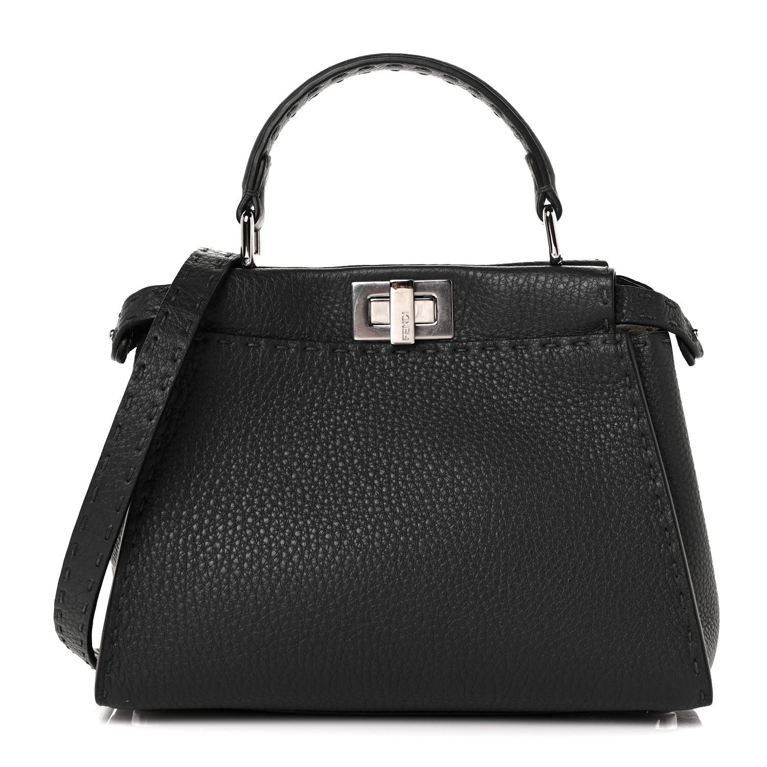 Fendi Cuoio Romano Selleria Bi-Color Mini Peekaboo Iconic Satchel Asfalto Latte 1 of 8