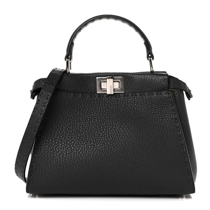 Fendi Cuoio Romano Selleria Bi-Color Mini Peekaboo Iconic Satchel Asfalto Latte 1 of 8