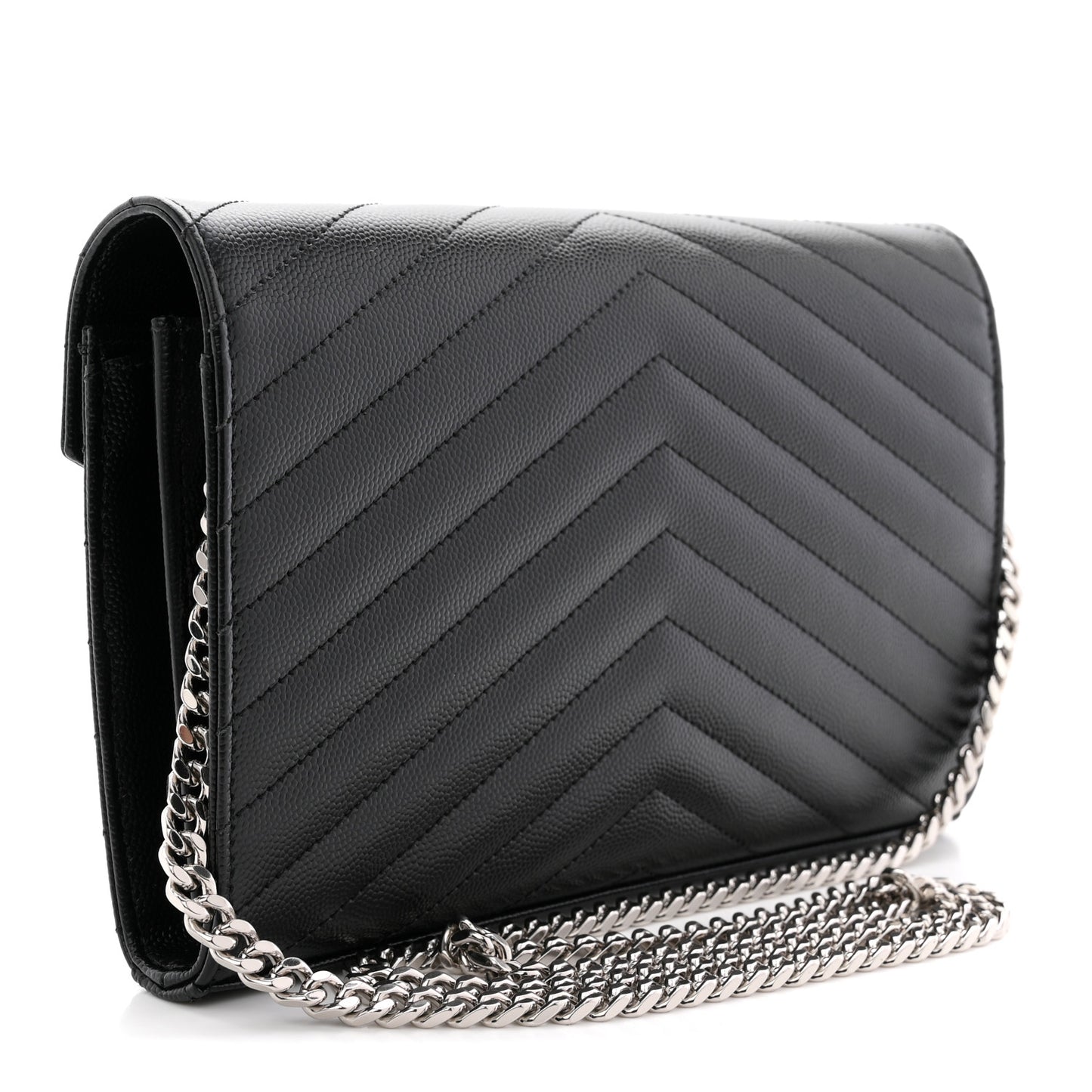 Grain De Poudre Matelasse Chevron Monogram Chain Wallet Black