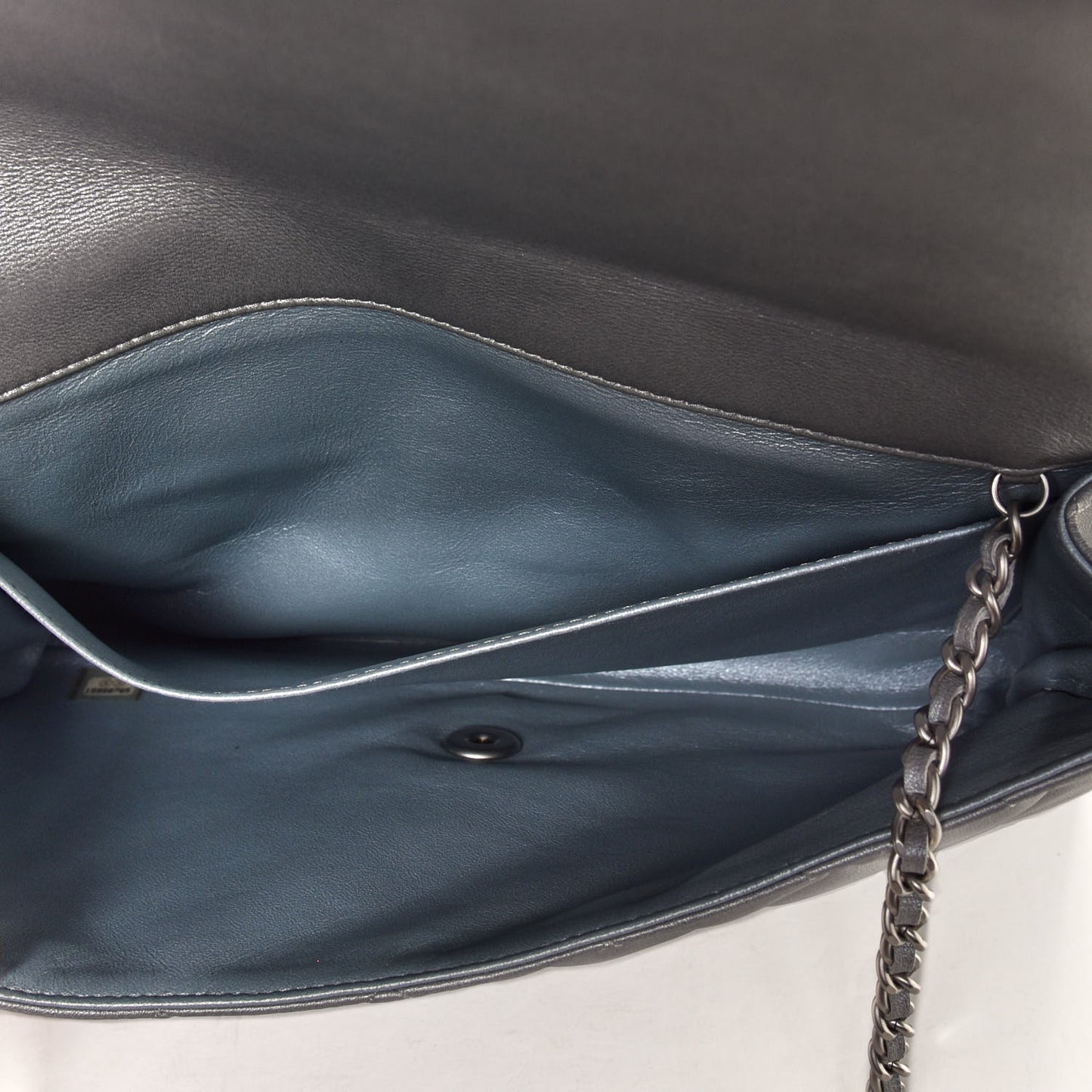 Metallic Lambskin Quilted Clutch With Chain Flap Silver