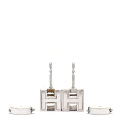 Hermes Palladium Lacquered Cage d'H Earrings Rose Indien 3 of 6