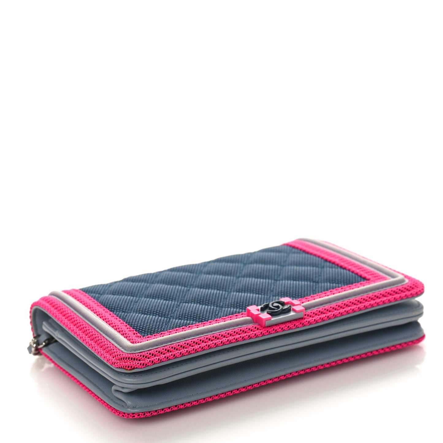 Canvas Quilted Fluo Boy Wallet On Chain WOC Dark Navy Fuchsia Grey