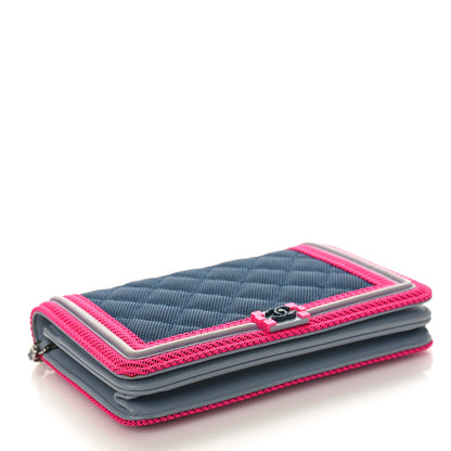 Chanel Canvas Quilted Fluo Boy Wallet On Chain WOC Dark Navy Fuchsia Grey 4 of 9