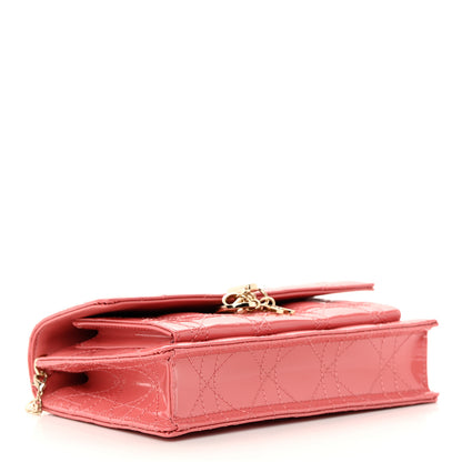 Christian Dior Patent Cannage Lady Dior Chain Pouch Pink 4 of 13