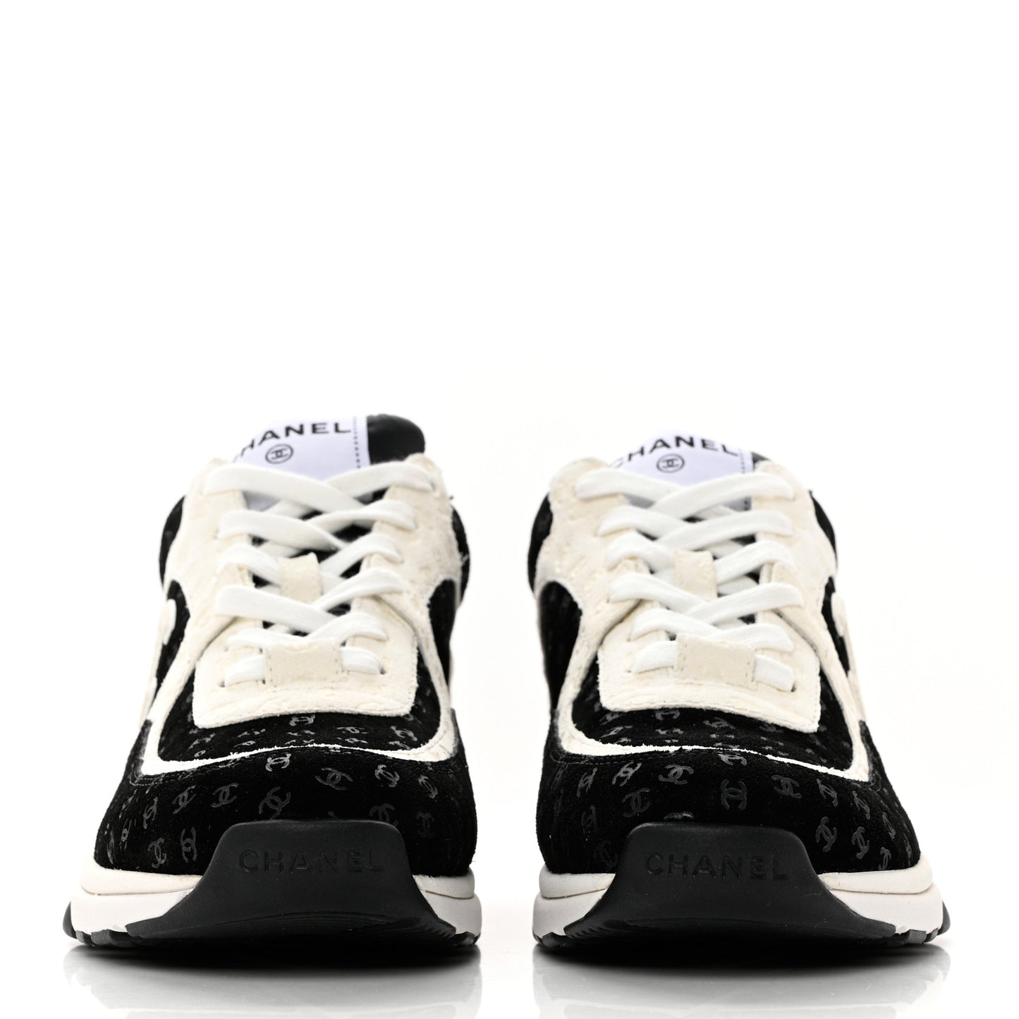 Nylon Suede Calfskin Printed CC Sneakers 39 White Black