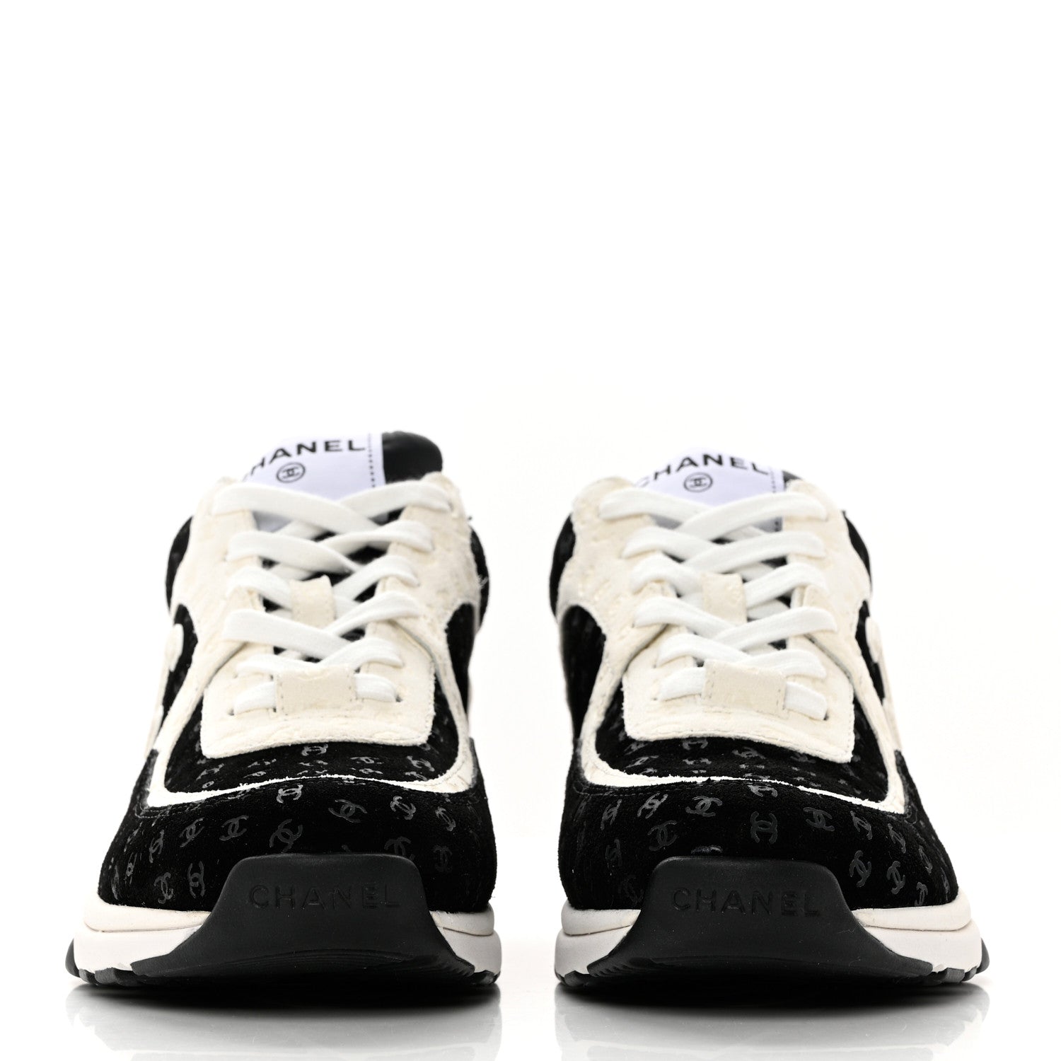 Chanel Nylon Suede Calfskin Printed CC Sneakers 39 White Black 3 of 8