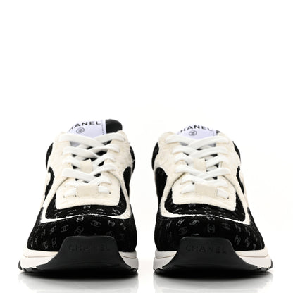 Chanel Nylon Suede Calfskin Printed CC Sneakers 39 White Black 3 of 8