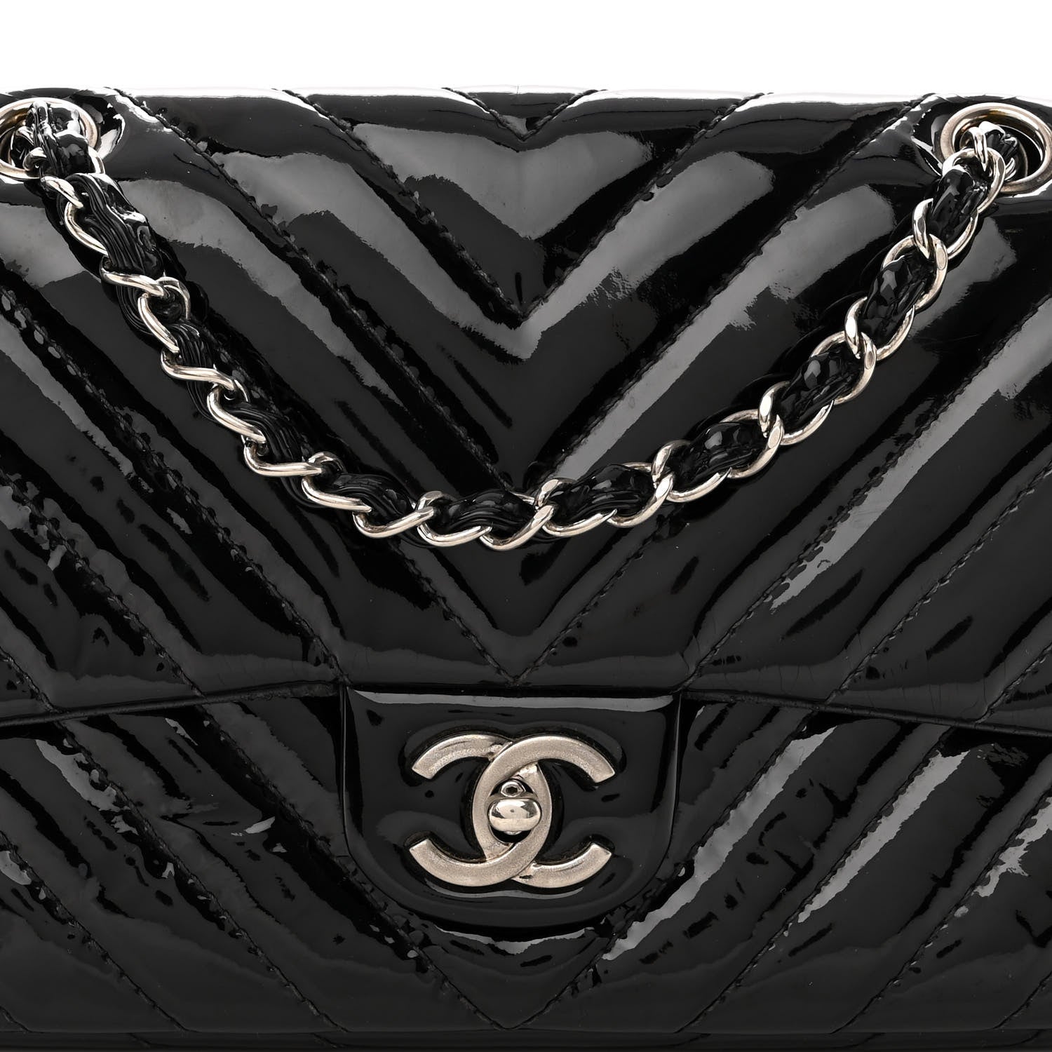 Chanel Patent Chevron Quilted Medium Single Flap Black 8 of 12