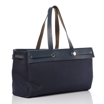 Hermes Toile Vache Hunter Herbag Cabas MM Bleu Marine 5 of 23
