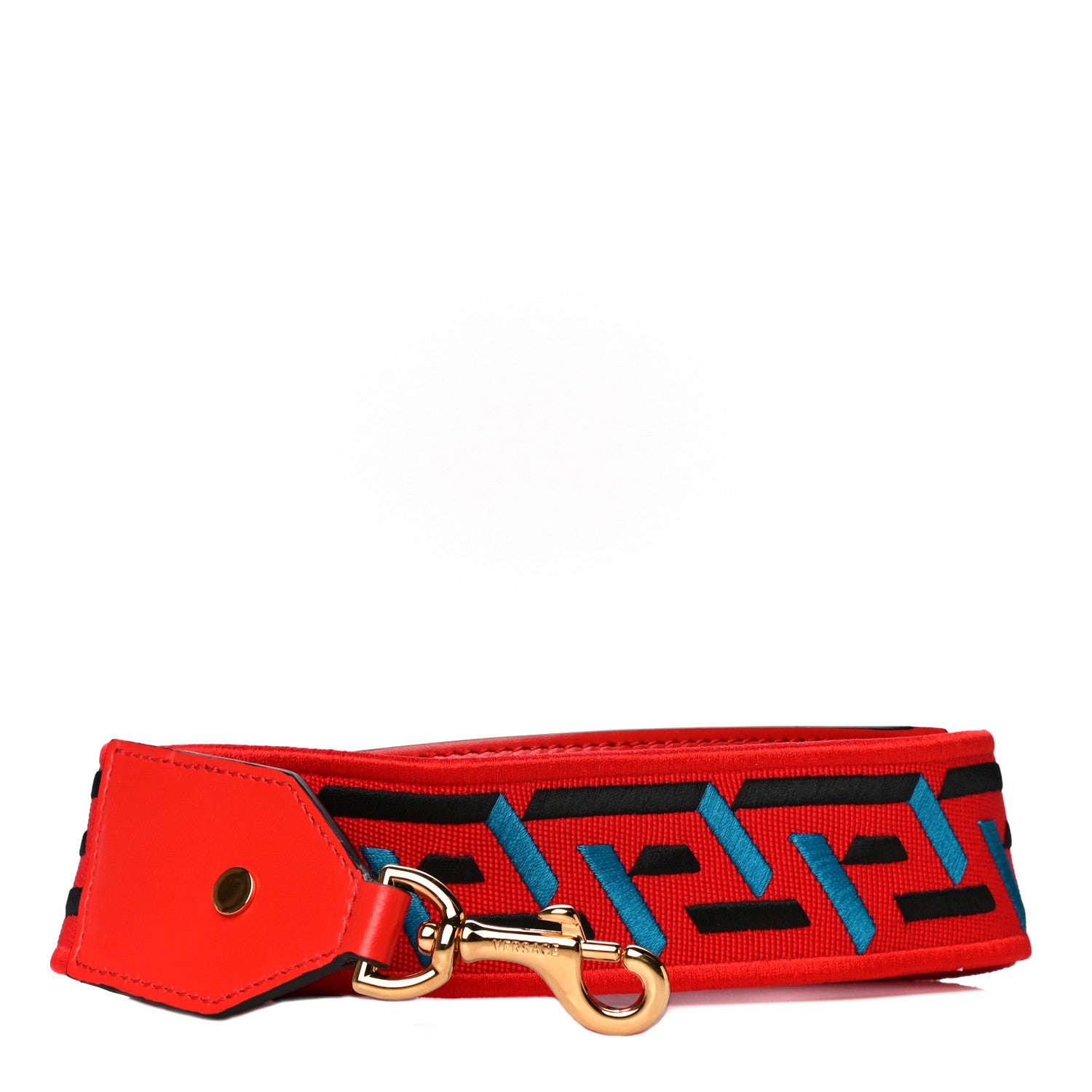 Versace Coated Canvas Calfskin La Greca Strap Blue Red 1 of 6