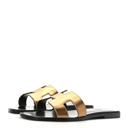 Hermes Metallic Nappa Oran Sandals 39 Vert Bronze 3 of 9
