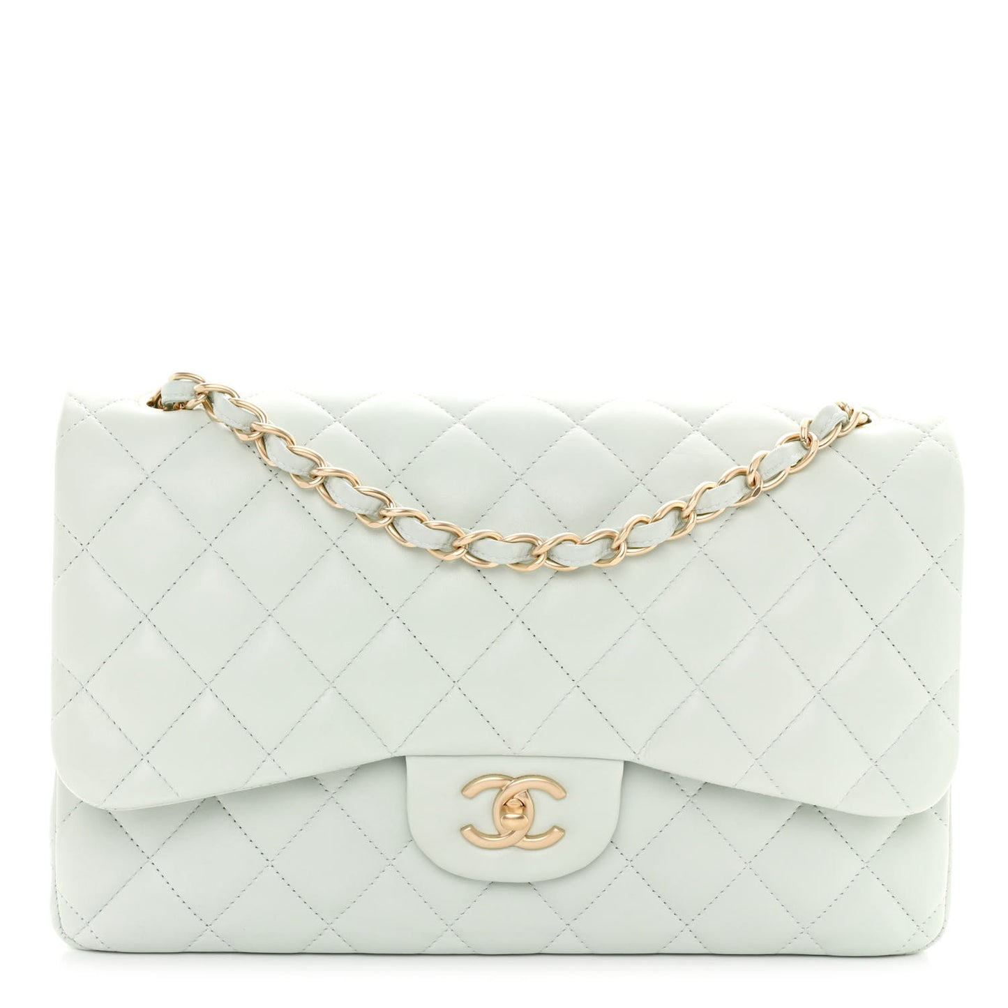 Lambskin Quilted Jumbo Double Flap Light Green