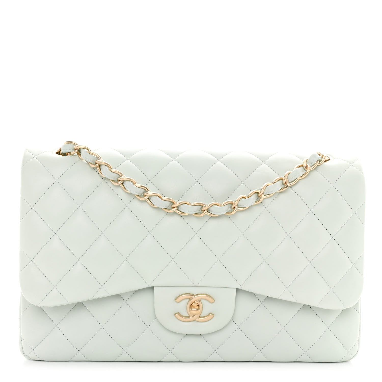 Chanel Lambskin Quilted Jumbo Double Flap Light Green 1 of 11