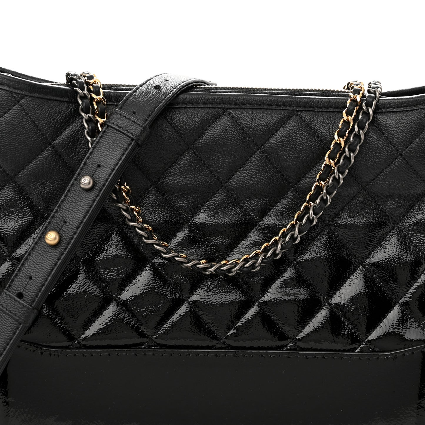 Patent Goatskin Quilted Medium Gabrielle Hobo Black