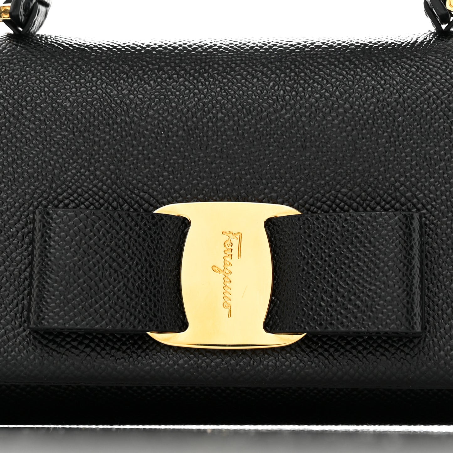 Hammered Calfskin Mini Vera Bow Handle Bag Black