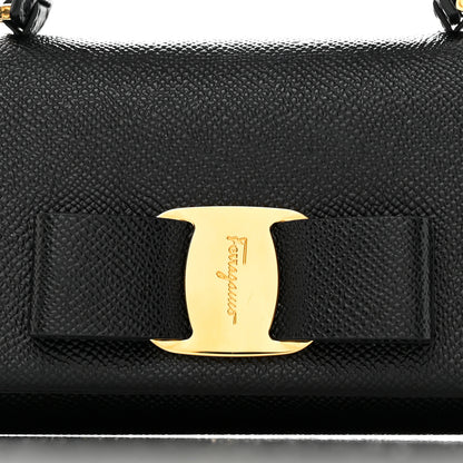 Salvatore Ferragamo Hammered Calfskin Mini Vera Bow Handle Bag Black 8 of 11