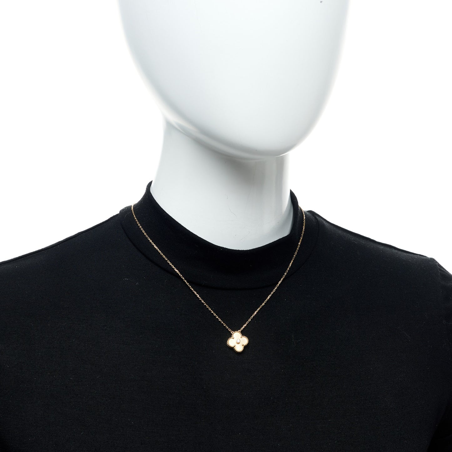 18K Yellow Gold Diamond Yellow Mother of Pearl Vintage Alhambra Pendant Necklace
