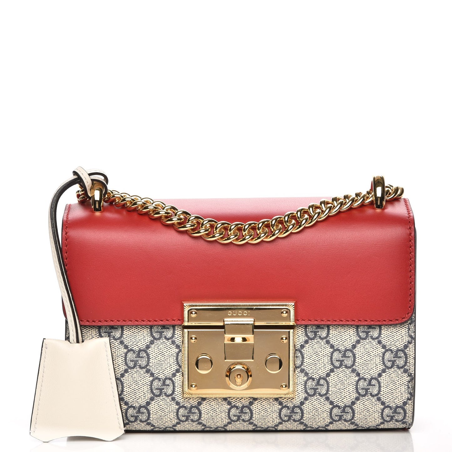 GG Supreme Monogram Moon Calfskin Small Padlock Shoulder Bag Beige Blue Hibiscus Red Mystic White