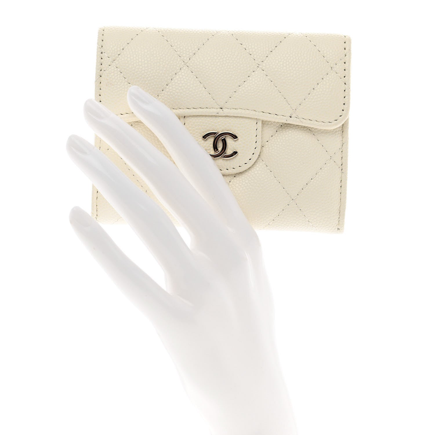 Chanel Caviar Quilted Flap Card Holder Wallet White 2 of 11