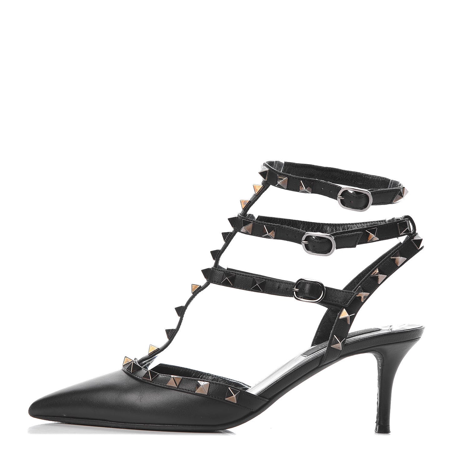 Calfskin Nappa Rockstud Ankle Strap 65mm Pumps 37.5 Black