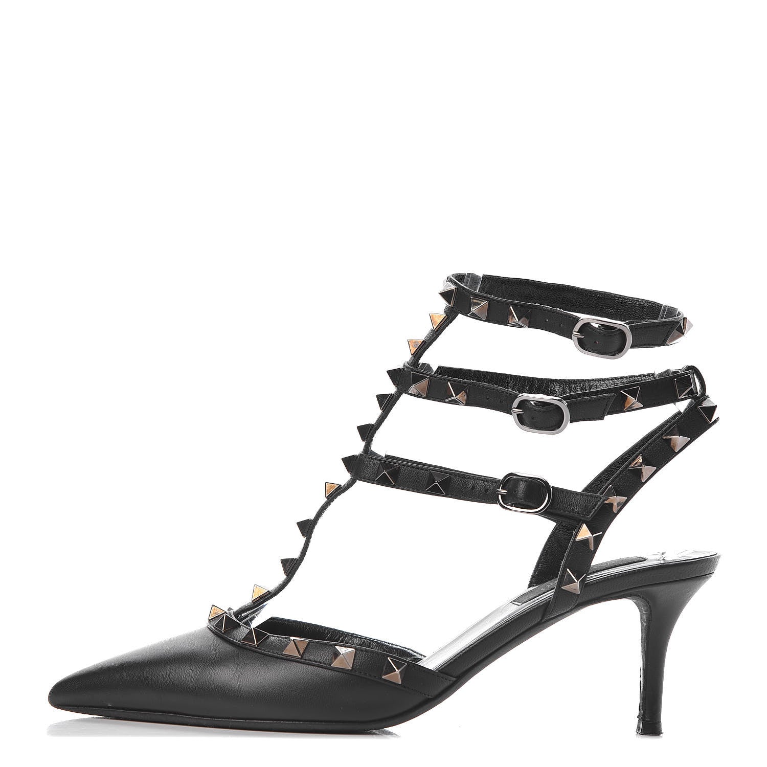 Valentino Garavani Calfskin Nappa Rockstud Ankle Strap 65mm Pumps 37.5 Black 1 of 11