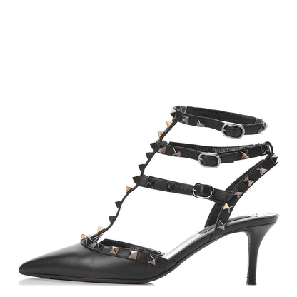 Valentino Garavani Calfskin Nappa Rockstud Ankle Strap 65mm Pumps 37.5 Black 1 of 11