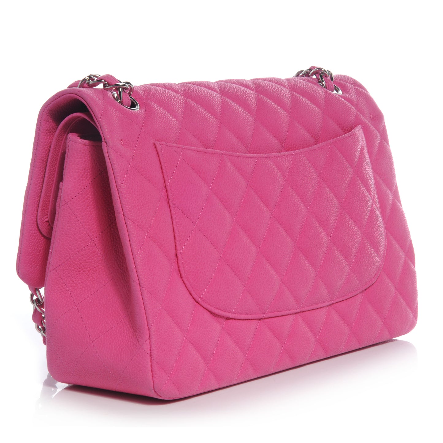Iridescent Caviar Jumbo Double Flap Hot Pink