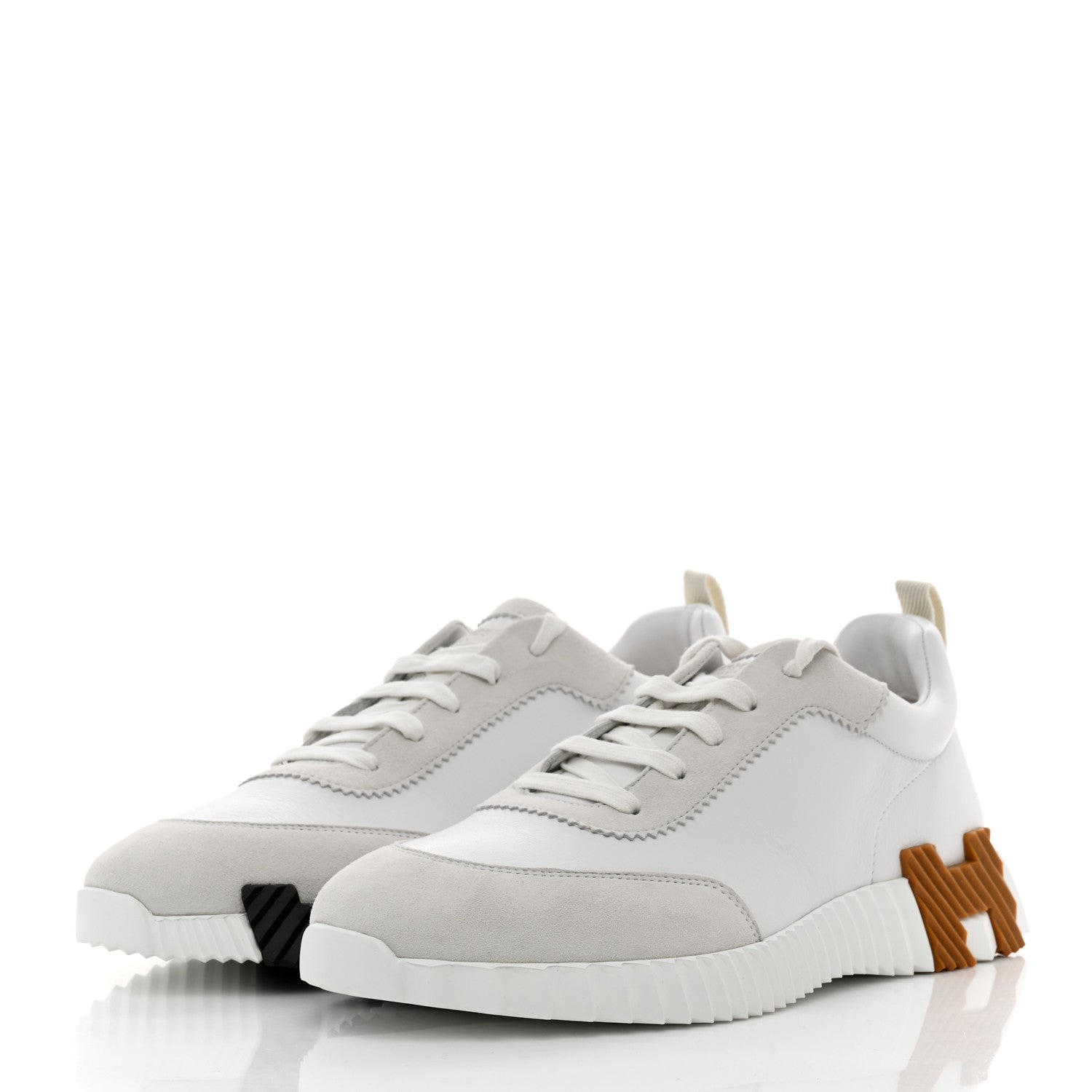 Hermes Technical Canvas Suede Goatskin Bouncing Sneakers 42 White Multicolor 3 of 8