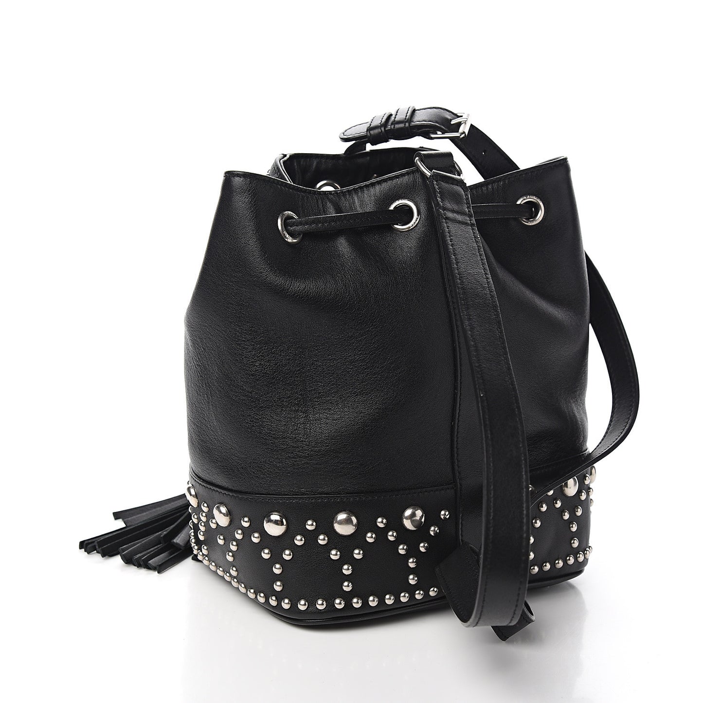 Calfskin Small Y Studs Bucket Bag Black