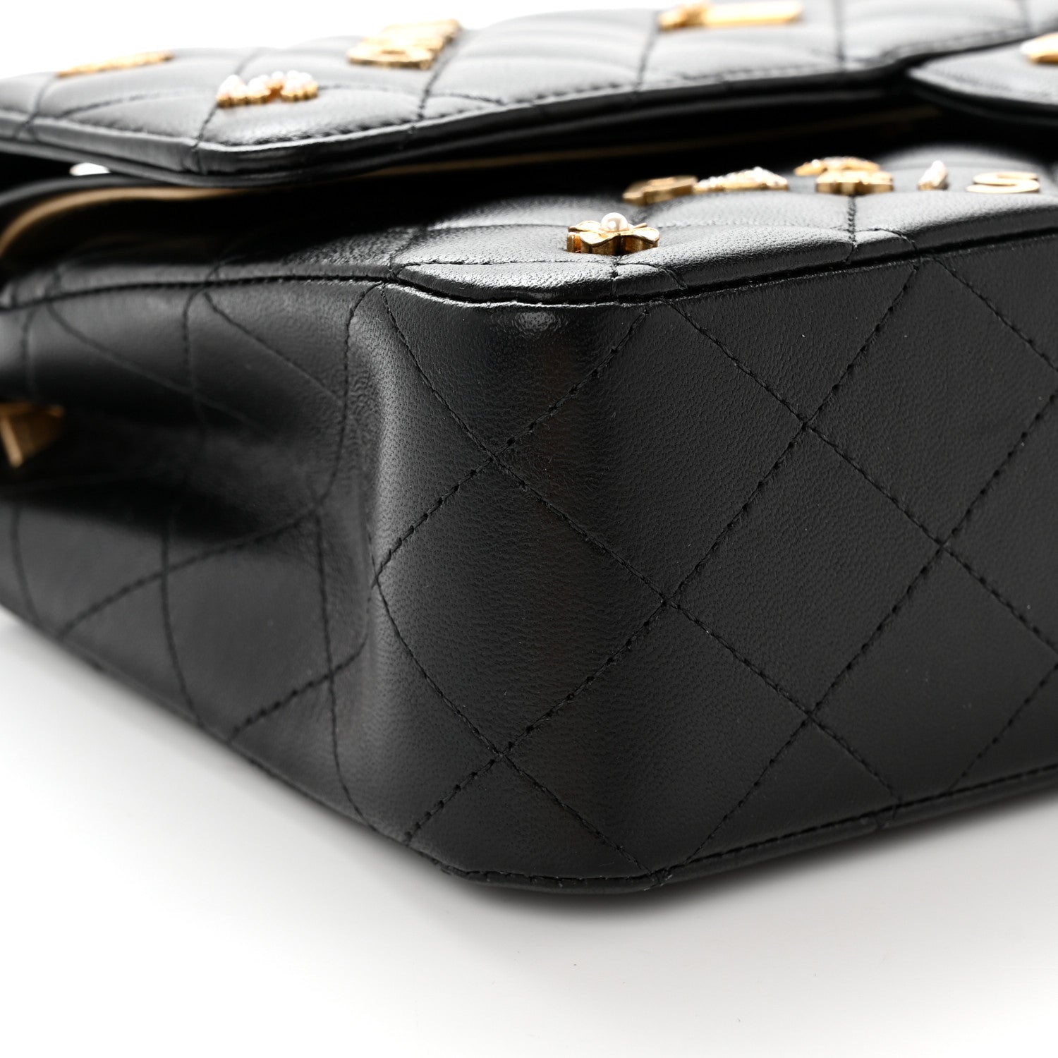 Chanel Lambskin Quilted Medium Rue Cambon Charms Double Flap Black 9 of 14