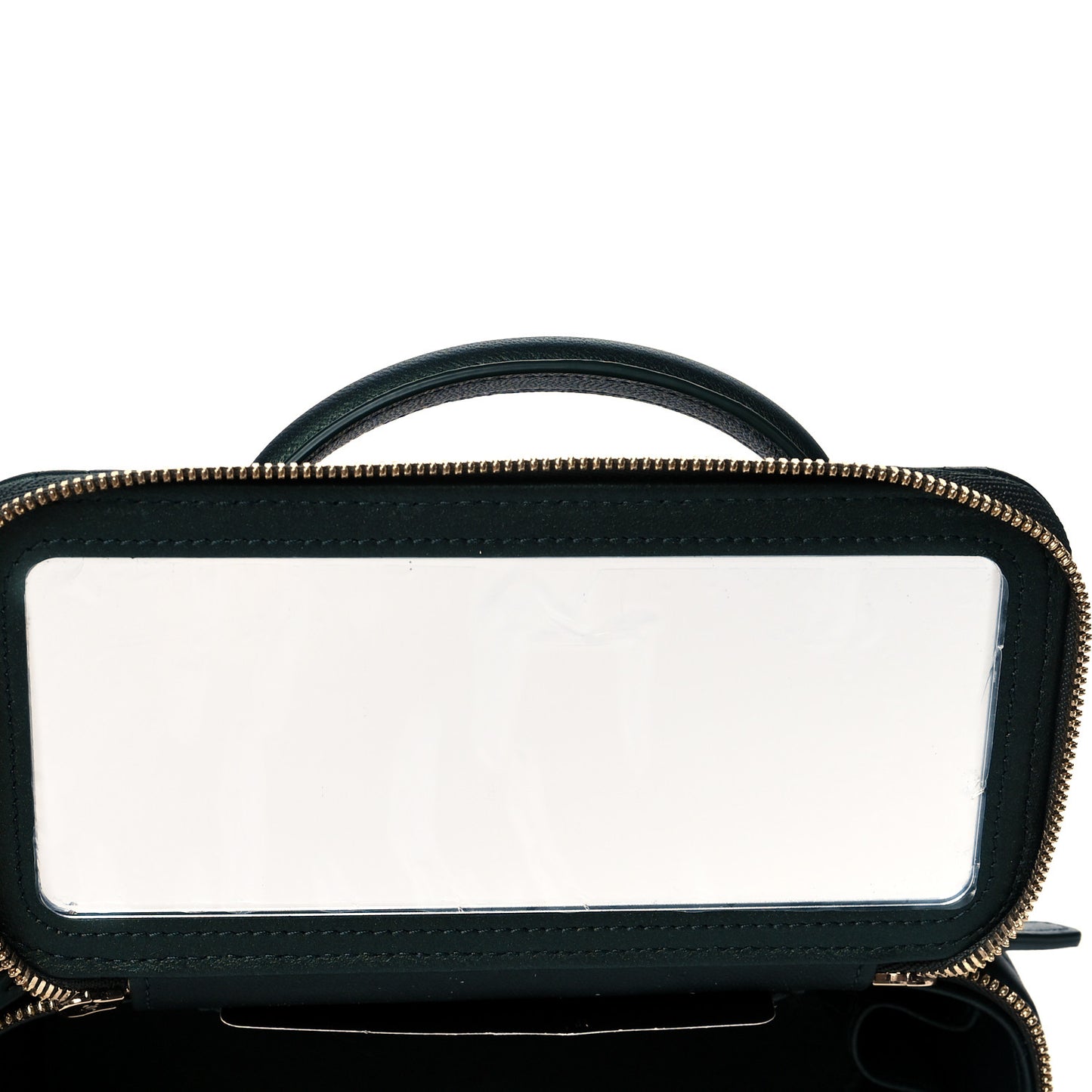 Iridescent Lambskin Quilted Small Top Handle Vanity Case With Chain Dark Green