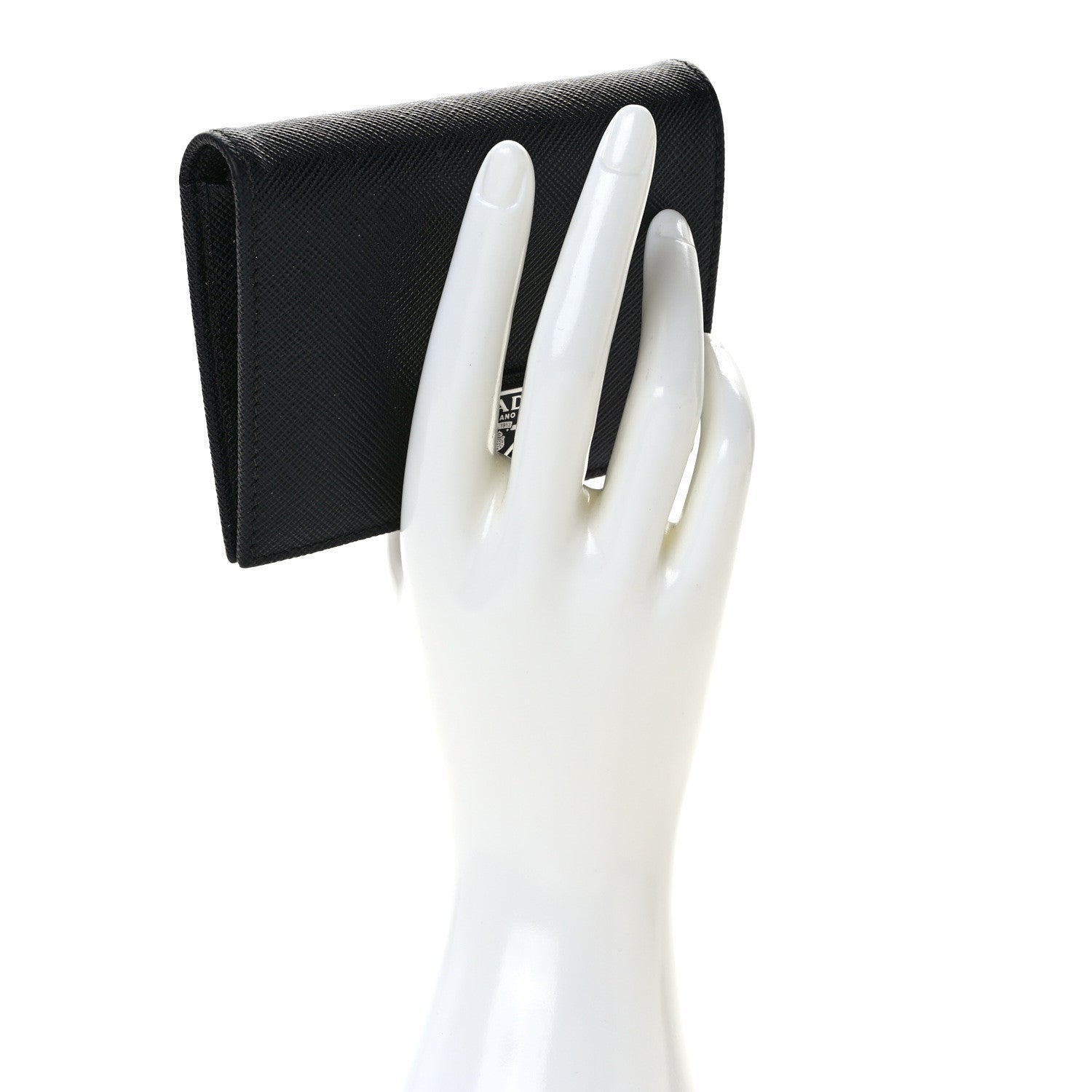 Prada Saffiano Small Triangle Bi-Fold Wallet Black 2 of 7