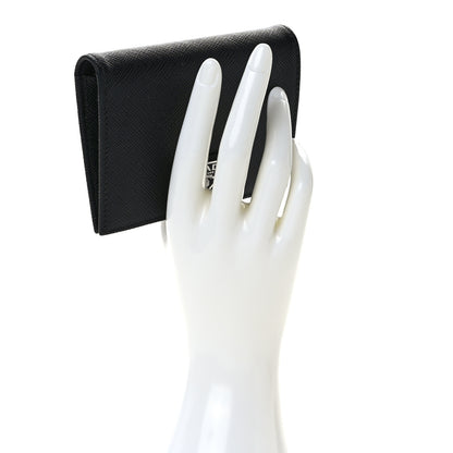 Prada Saffiano Small Triangle Bi-Fold Wallet Black 2 of 7