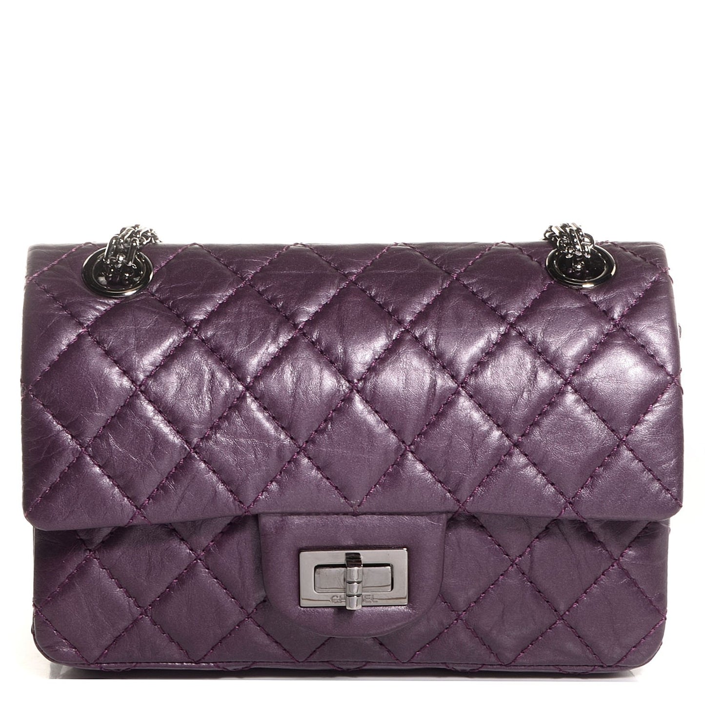 Aged Calfskin 2.55 Reissue 224 Flap Metallic Purple