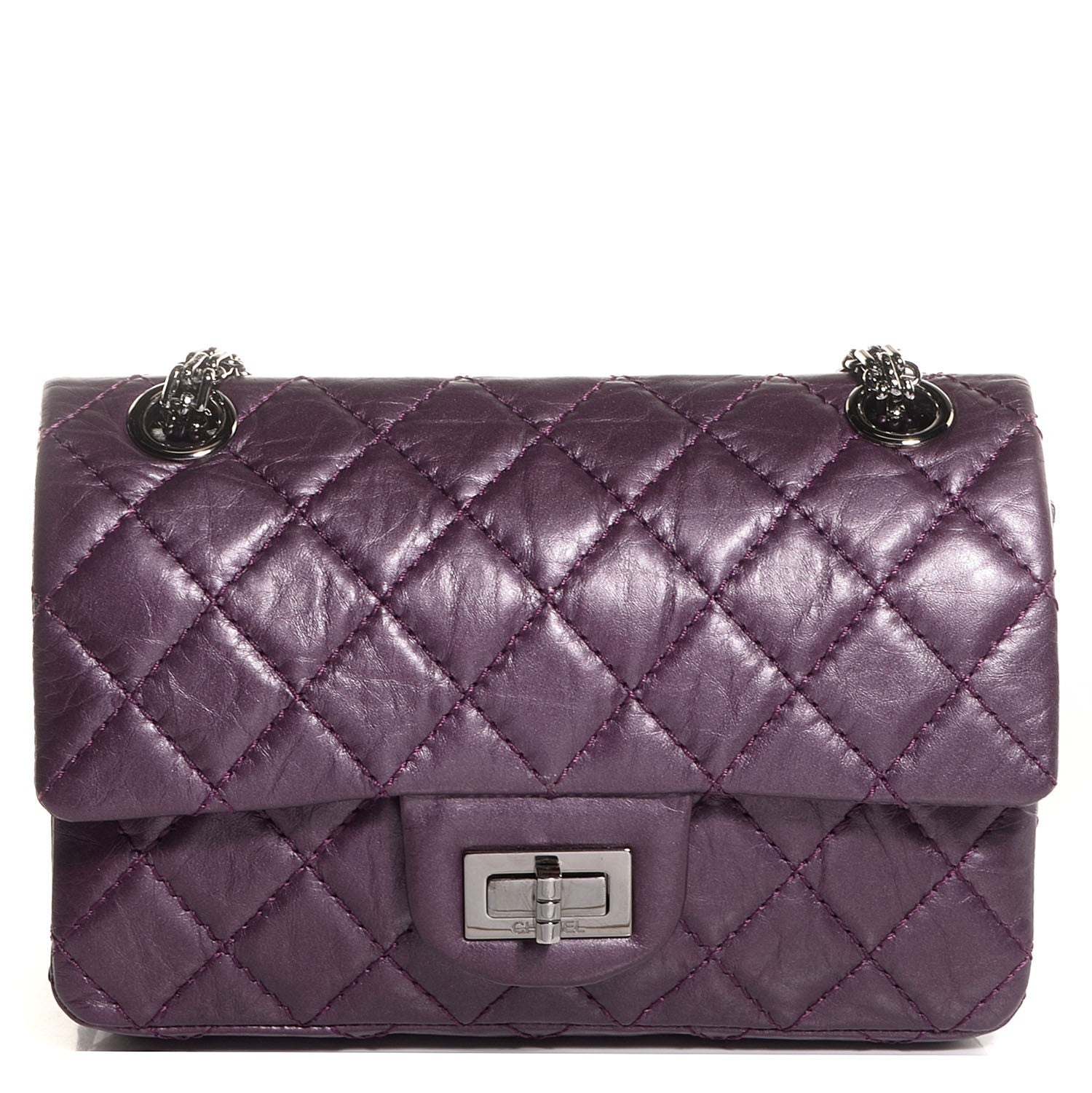 Chanel Aged Calfskin 2.55 Reissue 224 Flap Metallic Purple 1 of 8