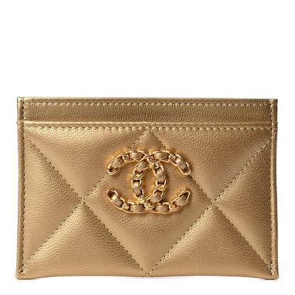 Chanel Metallic Goatskin Quilted Chanel 19 Card Holder Gold 1 of 10