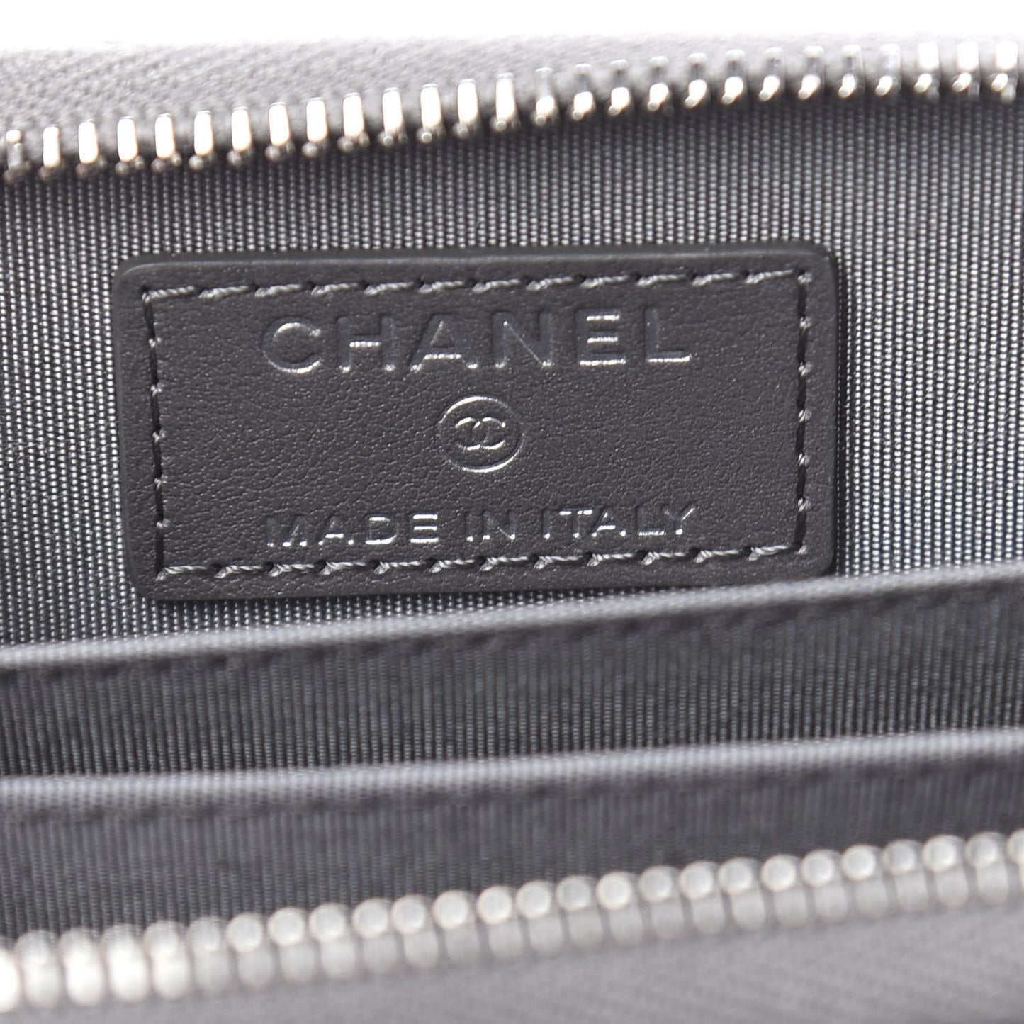 Metallic Calfskin Camellia Embossed Zip Coin Purse Grey