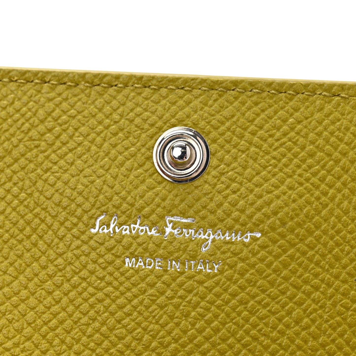 Grained Calfskin Flap Card Holder Lemon Grass