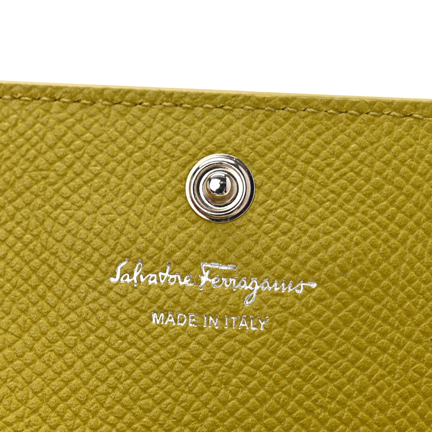 Salvatore Ferragamo Grained Calfskin Flap Card Holder Lemon Grass 6 of 8