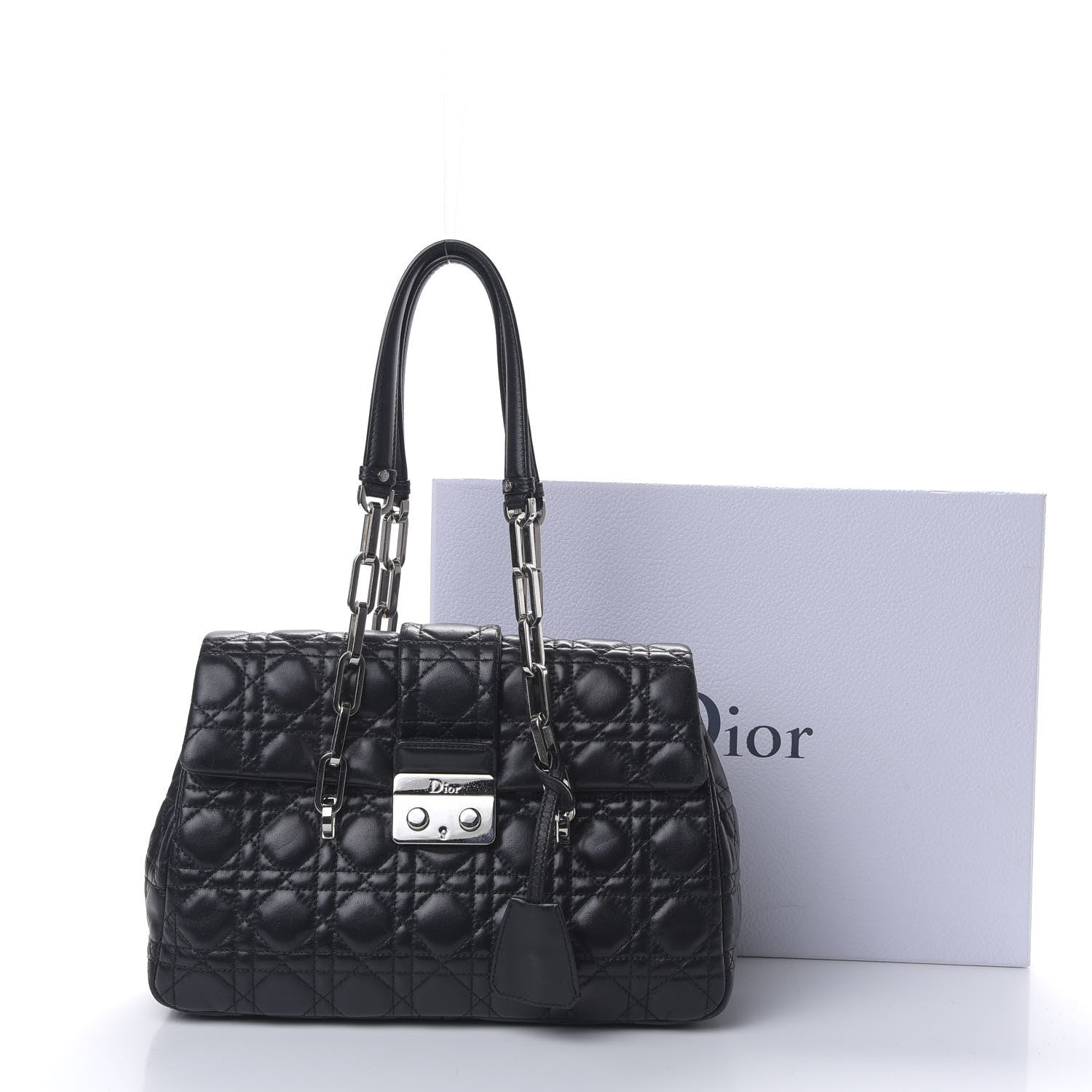Christian Dior Lambskin Cannage Flap Bag Black 10 of 10