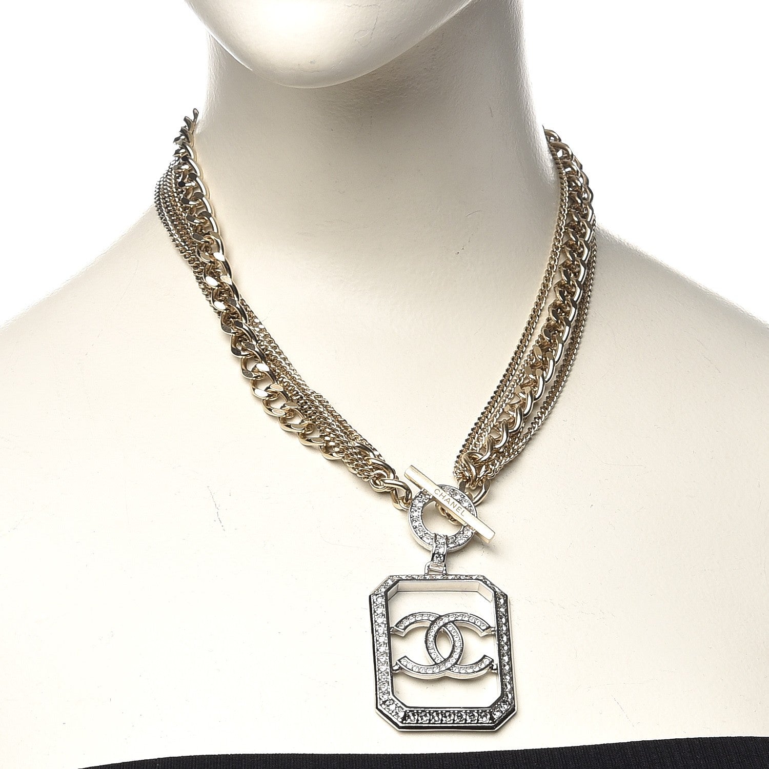 Chanel Crystal Chain CC Multi Strand Necklace Gold 2 of 3