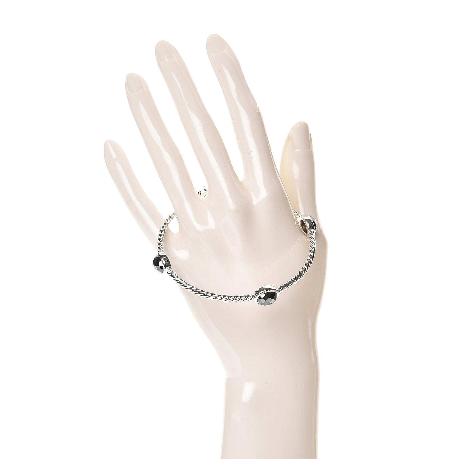 David Yurman Sterling Silver Hematine 3mm Color Classics Four Station Bangle Bracelet 2 of 3