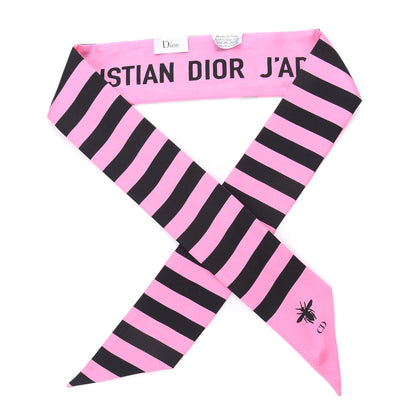 Christian Dior Silk Striped Mitzah Scarf Pink Black 1 of 5