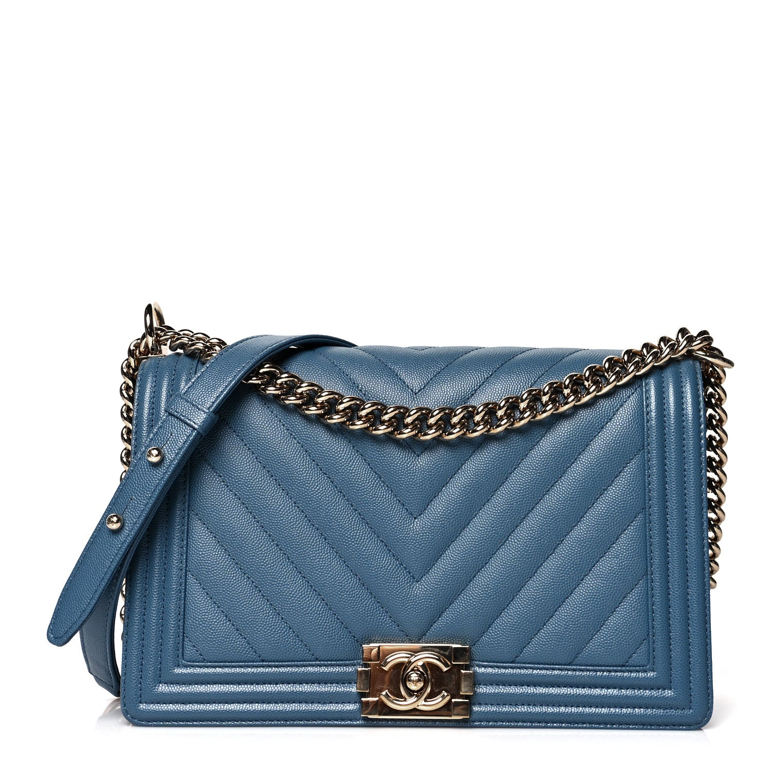 Chanel Caviar Chevron Quilted New Medium Boy Flap Blue 1 of 10