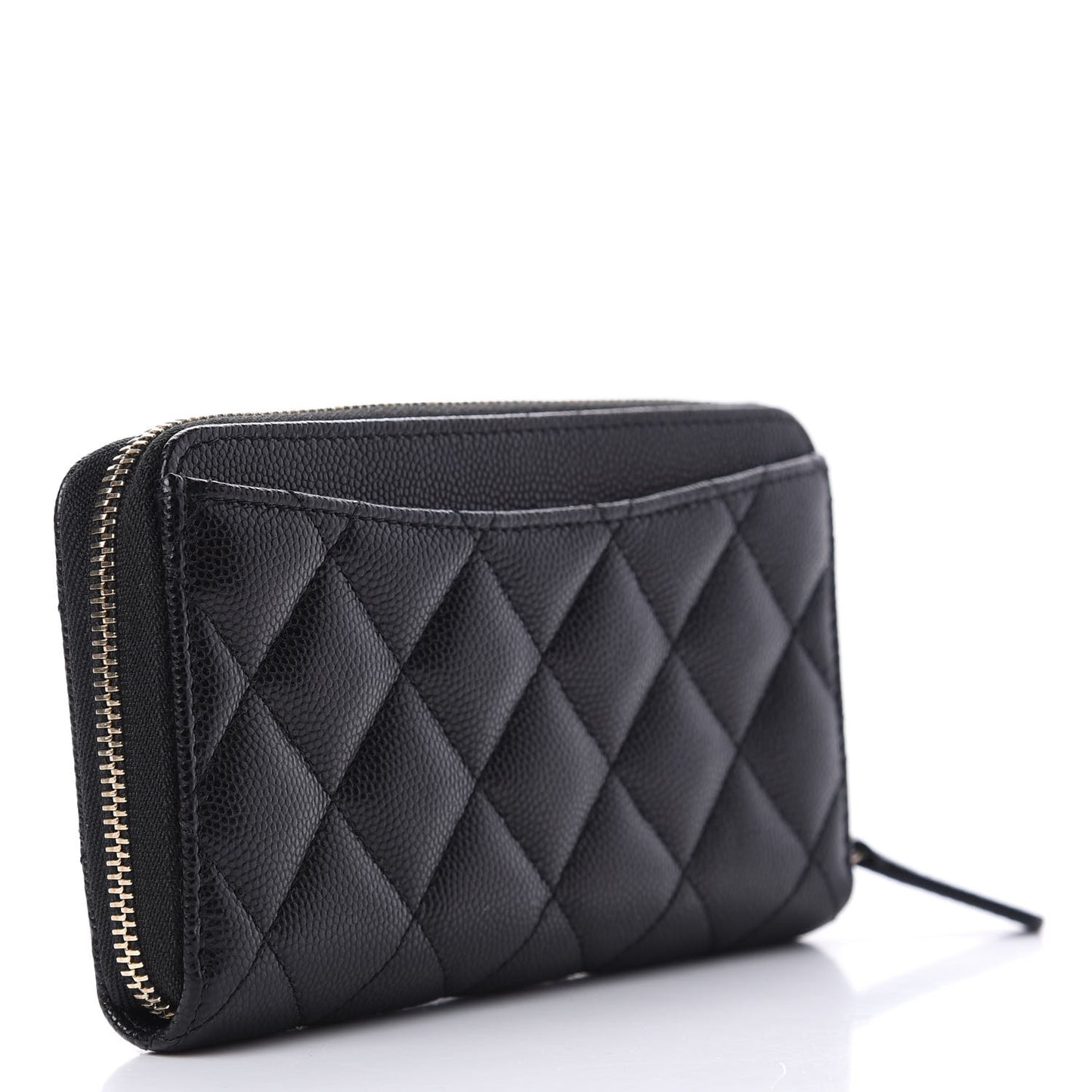 Caviar Quilted Small Zip Around Wallet Black