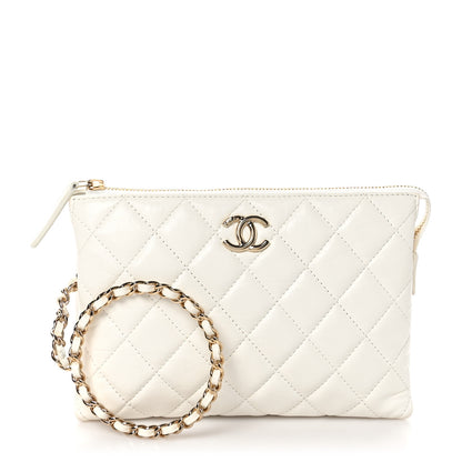 Chanel Shiny Crumpled Calfskin Quilted Clutch Bag White 1 of 11