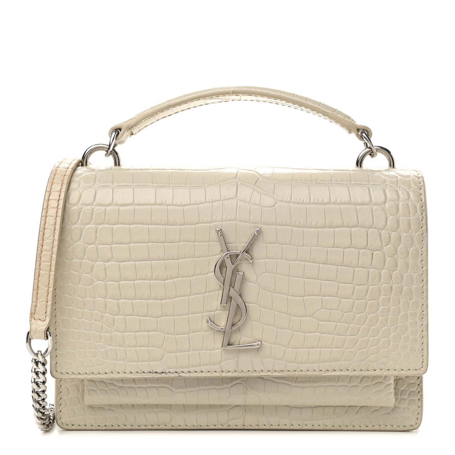 Calfskin Crocodile Embossed Monogram Sunset Chain Wallet Blanc Vintage