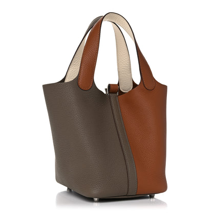 Hermes Taurillon Clemence Casaque Picotin 18 PM Gold Etain Nata 2 of 9